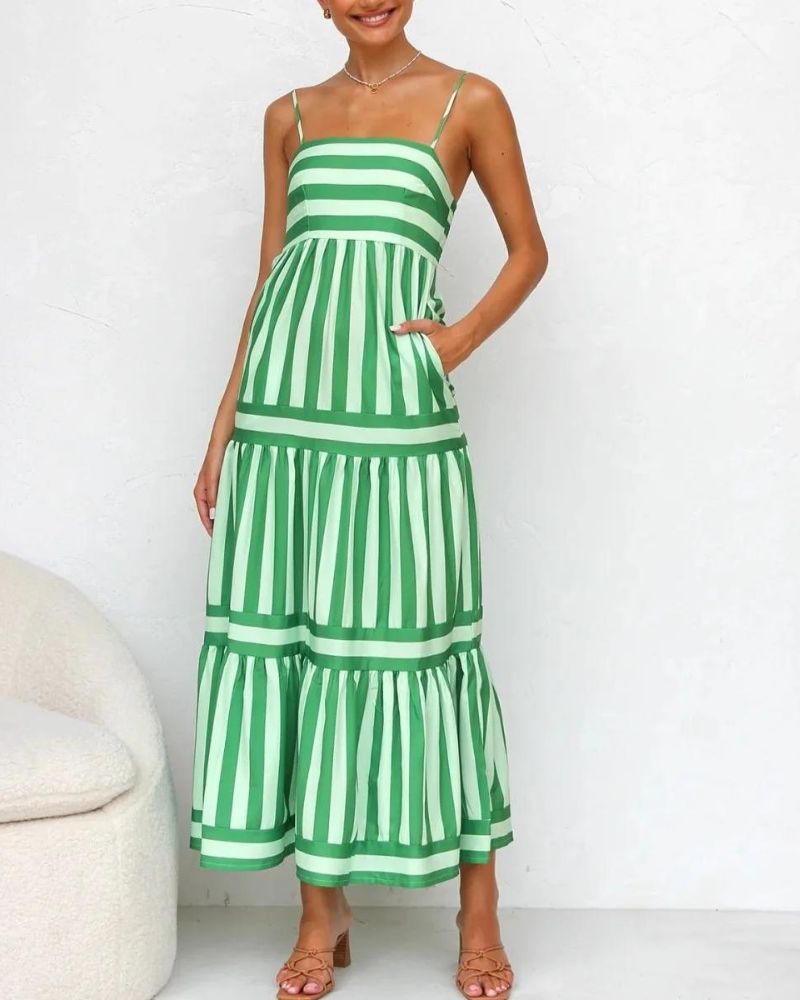 Viera | Striped Tiered Midi Dress