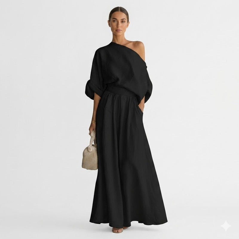 Sophia | One-Shoulder Linen Maxi Set