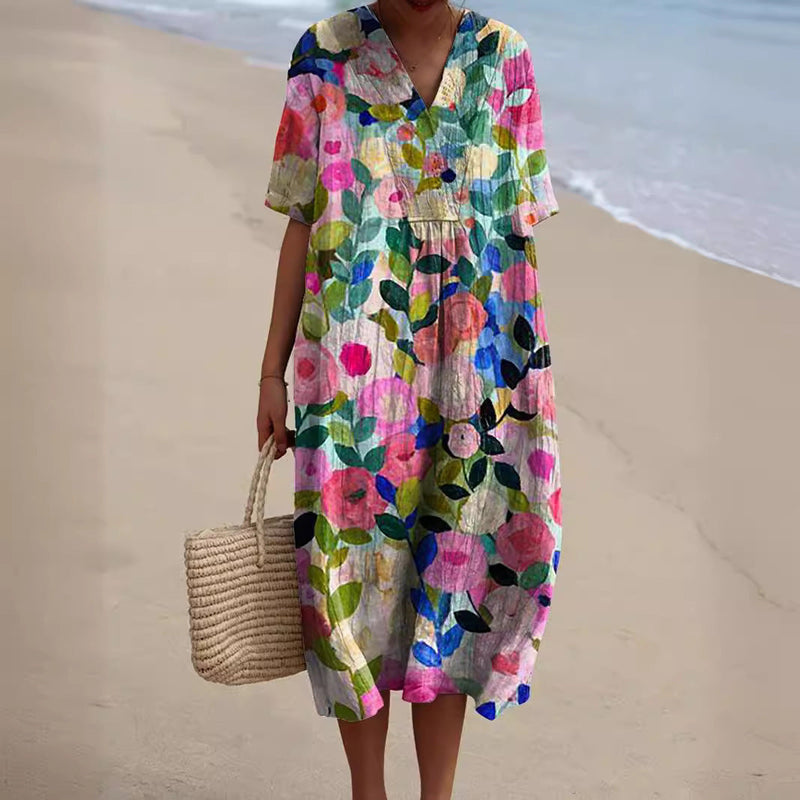 Beaumont | Airy Floral V-Neck Midi Dress