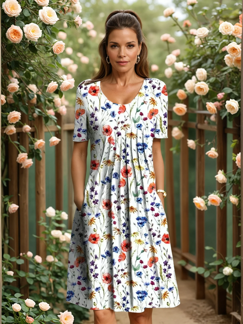 Beaumont | Floral V-Neck A-Line Midi Dress