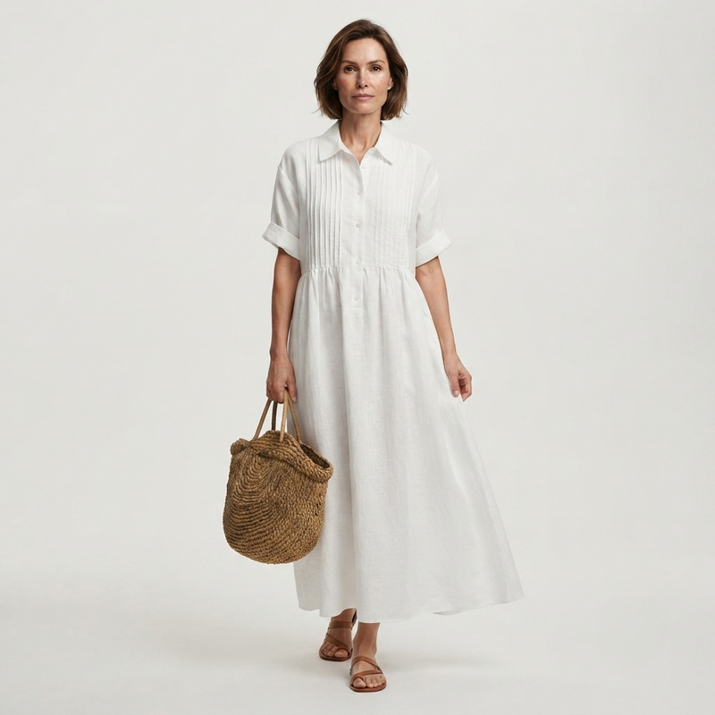 Harper | Pintuck Linen Look Maxi Dress